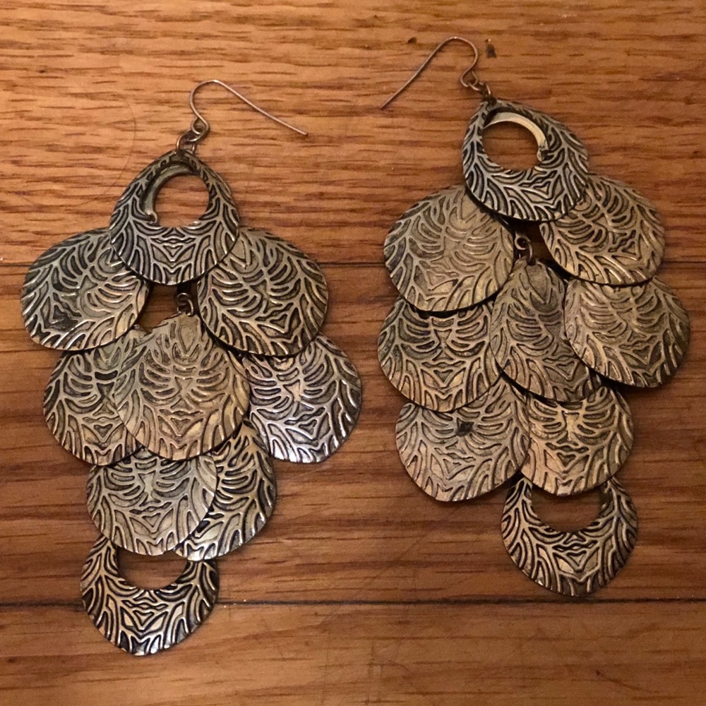 Brushed Metal Embossed Statement Earrings